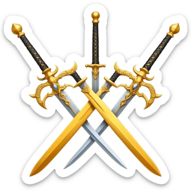 Two powerful on fire fully golden fiery royal crossed swords sticker