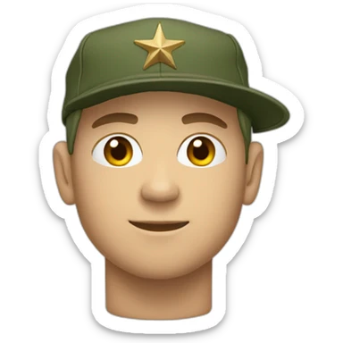 white man wearing a army green baseball cap with logo sticker