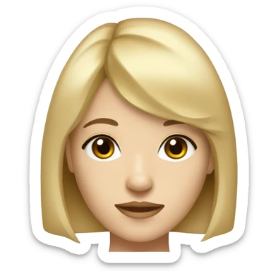 Create a stylized portrait of a woman with light blonde, slightly wavy shoulder-length hair and bangs. She has light skin and large, expressive hazel eyes with eyeliner.  sticker