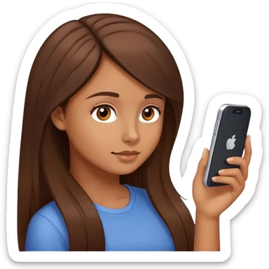 A girl with tan skin brown eyes,brown long hair and using her phone sticker