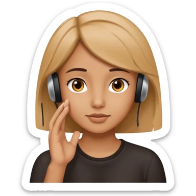 girl listening to viewer, side view, hand to ear sticker