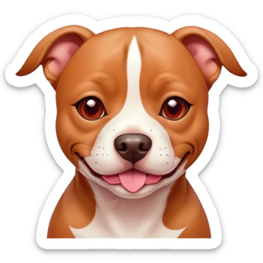 Cinematic Cute Red/Fawn Staffordshire Bull Terrier Portrait Emoji, Head tilted playfully and inquisitively, featuring a glossy red/fawn Fur with a vibrant sheen and delicate white accents, round, sparkling dark eyes filled with curiosity, Simplified yet irresistibly adorable features, highly detailed, glowing with a warm, friendly glow, high shine, affectionate and spirited, stylized with a touch of whimsy, bright and endearing, soft glowing outline, capturing the essence of a mischievous yet loving pup, so playful it feels like it could bound out of the screen and into your arms! sticker