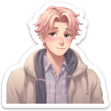 Gorgeous romantic hot attractive anime style modern anime shojo guy with pretty ponytail hair and colorful eyes and blushing face aesthetic trending style  pastelcore cottagecore kawaiicore sticker