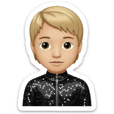 Ray Luzier from Korn with dark blonde hair, light skin, black sequin outfit sticker