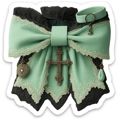 Make the gothic bow and accessories pastel green, keep lace and velvet details, photorealistic style, keep background transparent. sticker