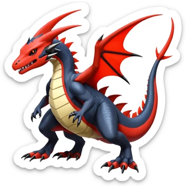 Handsome cool badass edgy Latias-Salandit-Gabite-Garchomp-Giratina-Pokémon-Fakémon-fusion-hybrid-creature, full body sticker