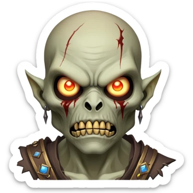 Cinematic Realistic WoW undead civilian Portrait, captured in a fierce, battle-ready stance, muscles taut beneath his tattered, earth-toned attire. His decayed, pallid skin and glowing eyes are rendered with intense lifelike detail and dynamic lighting, high shine, embodying the raw, relentless fury of an undead civilian in the heat of combat. sticker