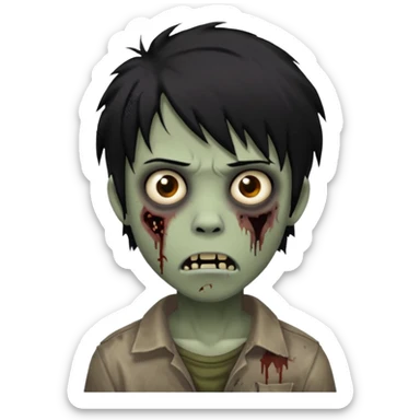 Boy, zombie, black hair, medium long, emo, shaggy, dark, spooky, creepy expression emoji sticker