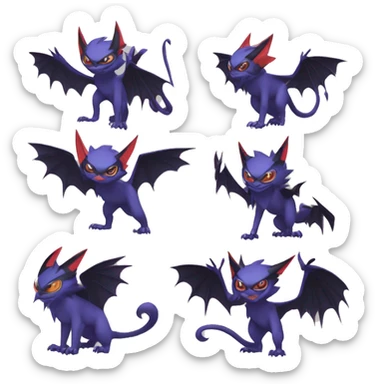 Edgy Cool Kawaii Litten-Noivern-Noibat-Absol-Pokémon Full Body sticker