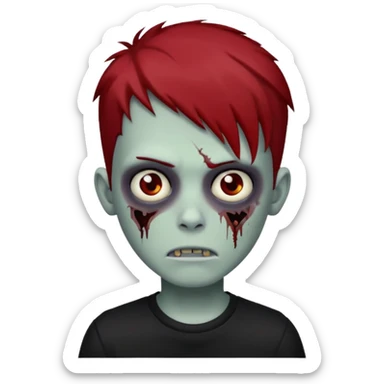 boy zombie with red and black hair  hair emo dark brown eyes and the hair With blackshirt  sticker