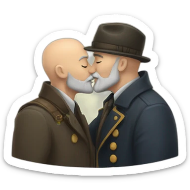 older bald European bearded detective  kissing bald older African bearded detective  sticker
