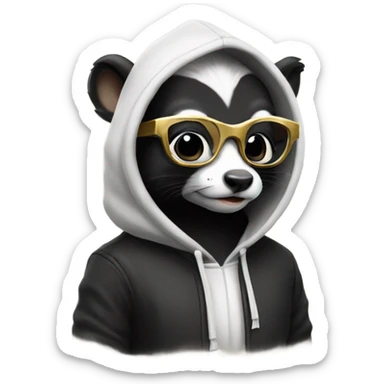 Skunk in a hoodie with gold frame glasses  sticker