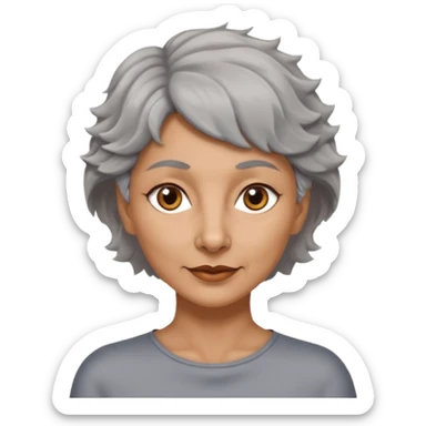 woman 50 years old, tanned skin, very short grey wavy wolf cut hair, brown eyes sticker