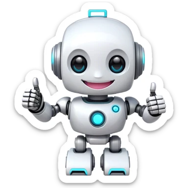 portal-style cute girly robot with a big smile, giving a big thumbs-up sticker