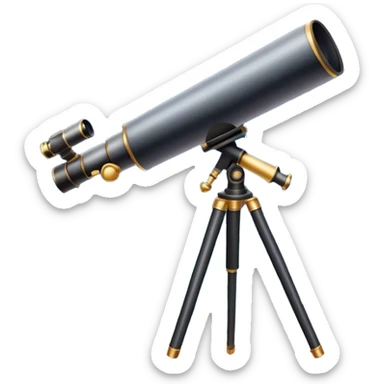 An icon featuring a telescope, stars, and a planet, symbolizing astronomy. The design includes a crescent moon, distant galaxies, and constellations, representing the study of space and celestial bodies. Transparent background highlights the exploration of the universe and cosmic phenomena. sticker