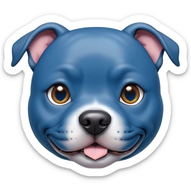 Cinematic Cute Blue Staffordshire Bull Terrier Portrait Emoji, Head tilted playfully and inquisitively, featuring a glossy blue Fur with a healthy sheen, round, sparkling dark eyes filled with curiosity, Simplified yet irresistibly adorable features, highly detailed, glowing with a warm, friendly glow, high shine, affectionate and spirited, stylized with a touch of whimsy, bright and endearing, soft glowing outline, capturing the essence of a mischievous yet loving pup, so playful it feels like it could bound out of the screen and into your arms! sticker
