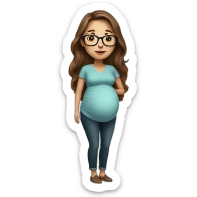 Pregnant White woman with long brown hair and glasses sticker