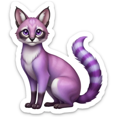 Colorful dark tropical pastel-lilac-lavender-violet iridescent pastel white glorious divine exotic cute cool beautiful shiny beautiful fantasy-caracal-civet-genet-vernid-oncilla-animal-Fakémon-hybrid-fursona (full body) sticker