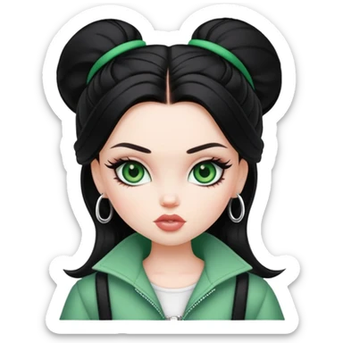pretty bratz baddie, pale skin, black hair green eyes sticker