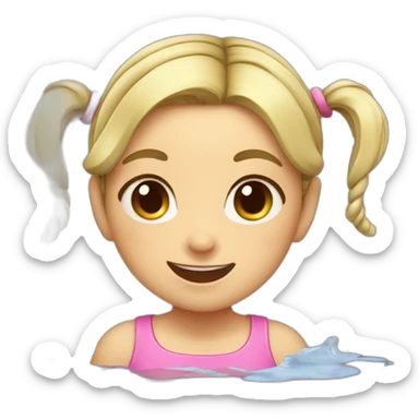 cute friendly girl with pigtails in splashes of water sticker