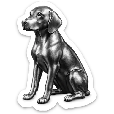               Apply a high-end, photorealistic metallic chrome material to the provided {subject}. The material should have a smooth, slightly curved surface with subtle reflections and soft shadows, resembling brushed or polished silver metal. Preserve the exact shape, proportions, and design of the original object. Set it against a solid black background (#000000) in 8K resolution. The lighting should enhance the beveled edges and reflective highlights, creating a sleek, premium finish. {subject} = dog sticker