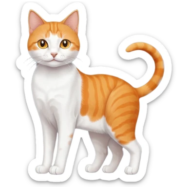 full body orange domestic shorthair slim cat with yellow/orange eyes paw being white and the other being half sticker