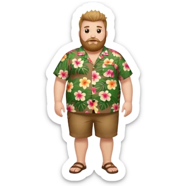 Fat white man full body wearing Hawaiian shirt brown fauxhawk and beard  sticker