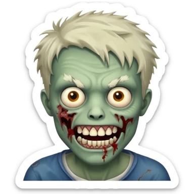 faça um homem zumbi, de cabelo baixo mostrando o dente sticker