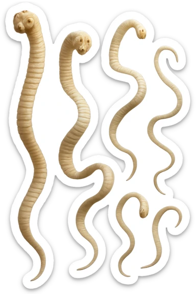 CINQUE PARASSITI COME LA TENIA FLUTTUANO IN ARIA, iperrealistico 4k sticker