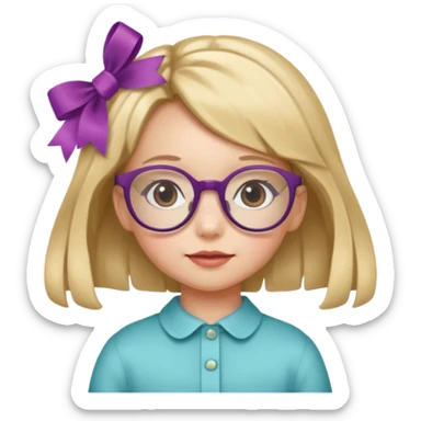 little girl with ribbon hairclip, wearing glasses sticker