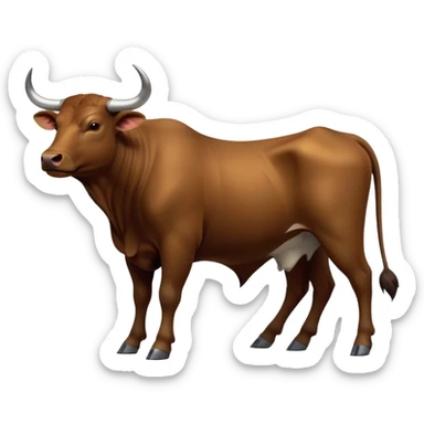 cinematic-[brown bull]-realistic-full-body-standing-emoji,-tail-flicking-lazily,-head-tilted-dramatically,-sleek-[brown]-fur,-simplified-yet-realistic-focused-features,-highly-detailed,-glowing-with-an-almost-sarcastic-glow sticker