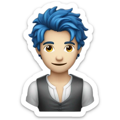 Un garçon qui sourit avec des dent de vampire les cheveux degradé bleu et pas de corps sticker