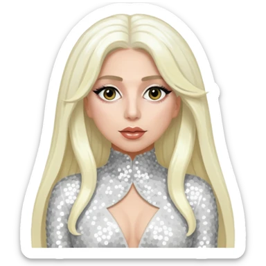 Lady Gaga with long platinum blonde hair, white sequin outfit sticker