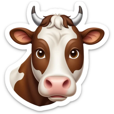 cinematic-noble-brown-and-white-cow-portrait-emoji,-poised-and-regal,-with-a-large,-sturdy-build-and-a-beautifully-patterned-hide-of-rich-brown-accented-by-crisp-white-patches,-deep-set-soulful-brown-eyes,-simplified-yet-sharp-and-sophisticated sticker
