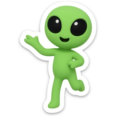 Create a neon green alien dancing, almost identical to the reference image, with minimal changes in the positions of arms and legs, looking straight ahead. This is frame 16 of the animation. PNG with transparent background. sticker