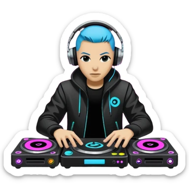 un gif texte qui défile  "BREAKSTYLEZ TV"  change de couleur sur fond noir sur le theme dj sticker