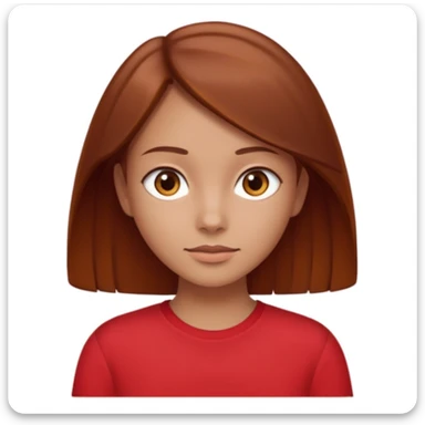 girl with tannish skin, brown eyes, chestnutish hair with a slight red tint to just past shoulder length in a red shirt  sticker