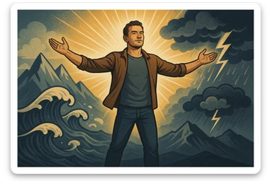 uomo che accoglie le sfide della vita e le supera senza paura sticker