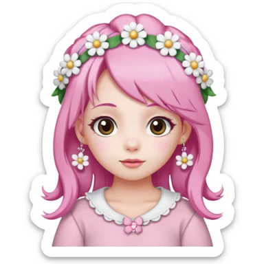 A girl with pink and white hair, adorned with flowers as hair accessories, wearing My Melody clothing. sticker