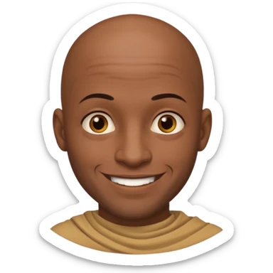 This is a cartoon-style avatar of a bald man with dark skin, golden-brown eyes, and facial tattoos, smiling with a friendly expression. sticker
