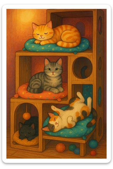 cats relaxing in a vertical playhouse sticker