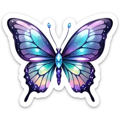 Dark Nebula Sparkly glossy glittery Pastel iridescent transparent bio-luminescent glass crystal butterfly sticker