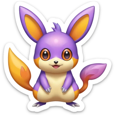 Purple and orange colorful iridescent Emolga-Victini-Pichu-Dedenne-fusion sticker