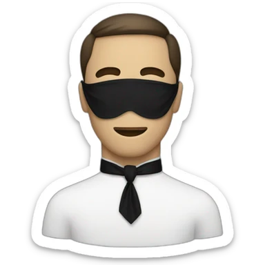 Homme avec un masque en tissu noir avec un A Et V superposés blanc sticker