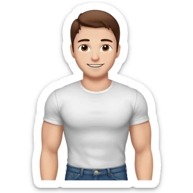 Kjekk mann (lys i huden) som har pynta seg. Har på seg Jeans  og håret skal være  midtskill og fargen på håret er brunt. Litt øyevipper men ikke mye og litt mørke brun. Skal se HOT Å SEXY UT smile mer!!! Ca 20 år gammel. HVIT T-SKJORTE sticker