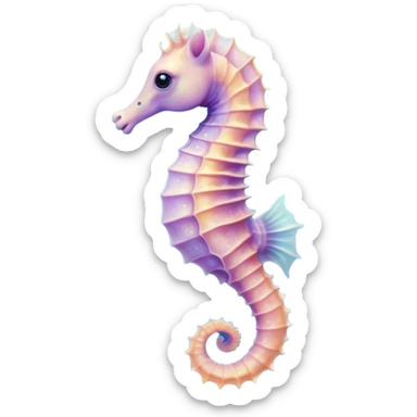 Cinematic Noble Sea Horse Portrait Emoji, Poised and enchanting, with a delicate, slender body in soft pastel hues, a gracefully curled tail and large, expressive eyes radiating gentle wonder, Simplified yet charmingly cute features, highly detailed, glowing with a soft, magical aquatic luminescence, high shine, intelligent and endearing, stylized with an air of whimsical marine grace, focused and poised, soft glowing outline, capturing the essence of a watchful and confident seahorse that appears ready to drift out of the screen with delightful charm! sticker
