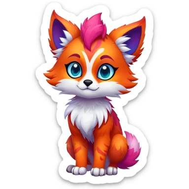 Neon-colored multi-colored cute cool exotic Falvie-Fionbri-fantasy-creature-fursona, full body, with sharp markings sticker