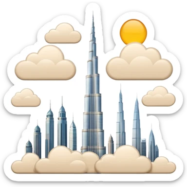 Burj Khalifa, light beige, modern minimalism, view with clouds in background, emoji style sticker