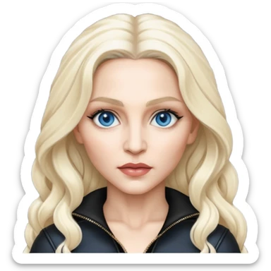 Madonna with blue eyes, long platinum blonde hair, black outfit sticker