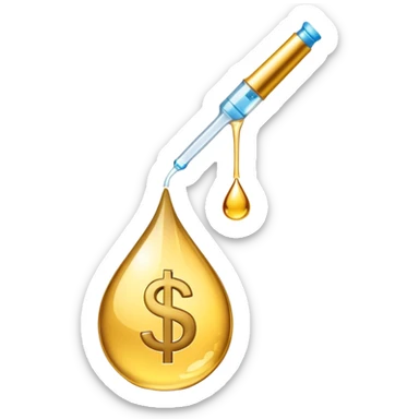 pipette dripping a golden drop, drop contains a dollar sign sticker